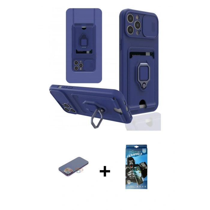 MARSİLYAN™- iPhone 12 Pro Max Kılıf Vadi Form Prime - Siyah 34D Izgaralı Cam + Renkli Kamera Lens Koruma Cam - PE