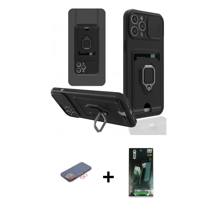 MARSİLYAN™- iPhone 12 Pro Max Kılıf Vadi Form Prime - Siyah 360 Mat Full Body Arka Koruyucu + Renkli Kamera Lens Koruma Cam - TU