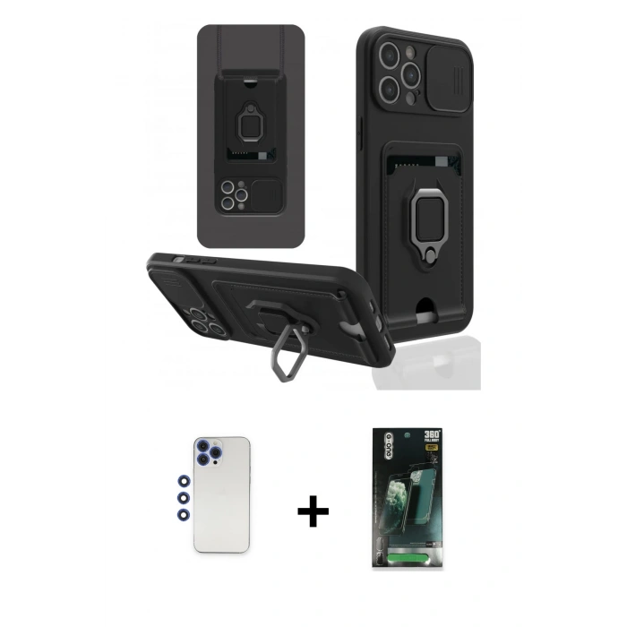 MARSİLYAN™- iPhone 12 Pro Max Kılıf Vadi Form Prime - Siyah 360 Mat Full Body Arka Koruyucu + Shine Kamera Lens - LT