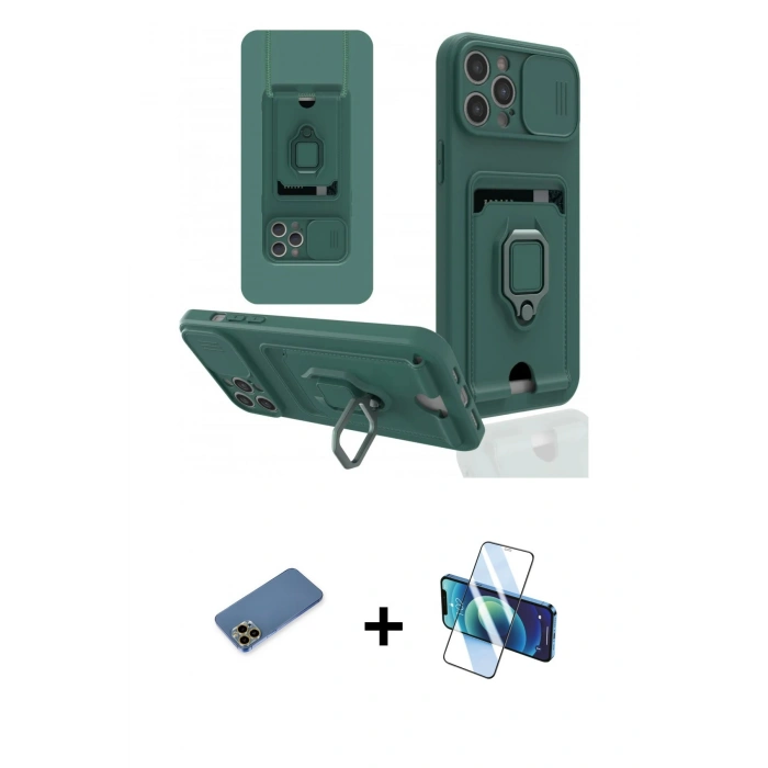 MARSİLYAN™- iPhone 12 Pro Max Kılıf Vadi Form Prime - Siyah 3D Antistatik Cam Ekran Koruyucu + Shine Kamera Lens Koruma Cam - GD
