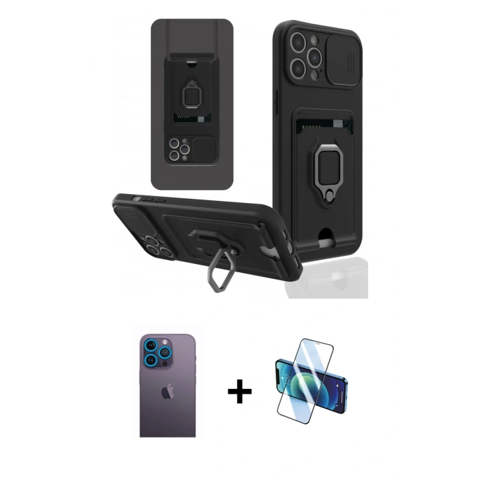 MARSİLYAN™- iPhone 12 Pro Max Kılıf Vadi Form Prime - Siyah 3D Antistatik Cam Ekran Koruyucu + Neon Fosforlu Kamera Lens - MI