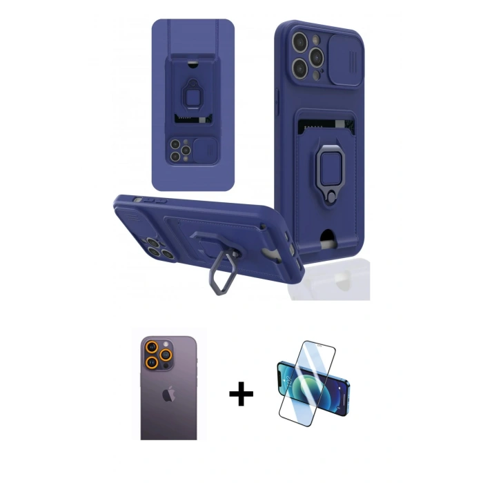 MARSİLYAN™- iPhone 12 Pro Max Kılıf Vadi Form Prime - Siyah 3D Antistatik Cam Ekran Koruyucu + Neon Fosforlu Kamera Lens - SI