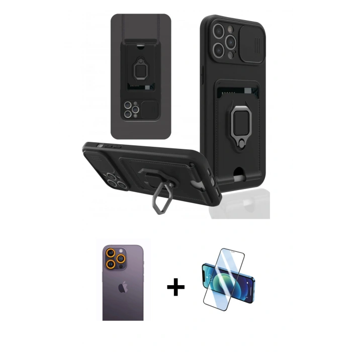 MARSİLYAN™- iPhone 12 Pro Max Kılıf Vadi Form Prime - Siyah 3D Antistatik Cam Ekran Koruyucu + Neon Fosforlu Kamera Lens - SI