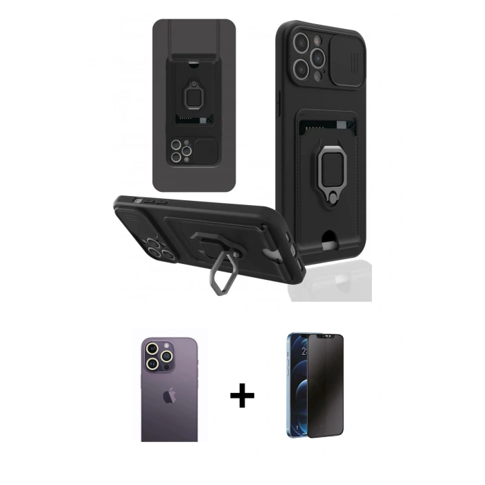 MARSİLYAN™- iPhone 12 Pro Max Kılıf Vadi Form Prime - Siyah 3D Antistatik Hayalet Cam Ekran Koruyucu + Neon Fosforlu Kamera Lens - BZ