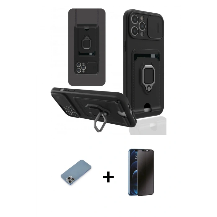 MARSİLYAN™- iPhone 12 Pro Max Kılıf Vadi Form Prime - Siyah 3D Antistatik Hayalet Cam Ekran Koruyucu + Shine Kamera Lens Koruma Cam - GI