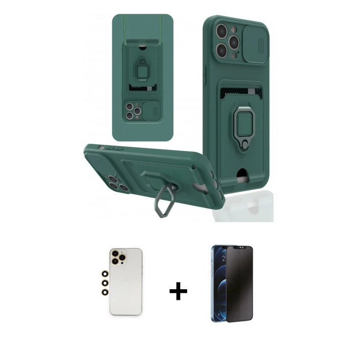 MARSİLYAN™- iPhone 12 Pro Max Kılıf Vadi Form Prime - Siyah 3D Antistatik Hayalet Cam Ekran Koruyucu + Gold Shine Kamera Lens