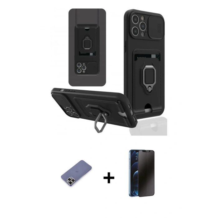 MARSİLYAN™- iPhone 12 Pro Max Kılıf Vadi Form Prime - Siyah 3D Antistatik Hayalet Cam Ekran Koruyucu + Metal Kamera Lens Koruma Cam - GD