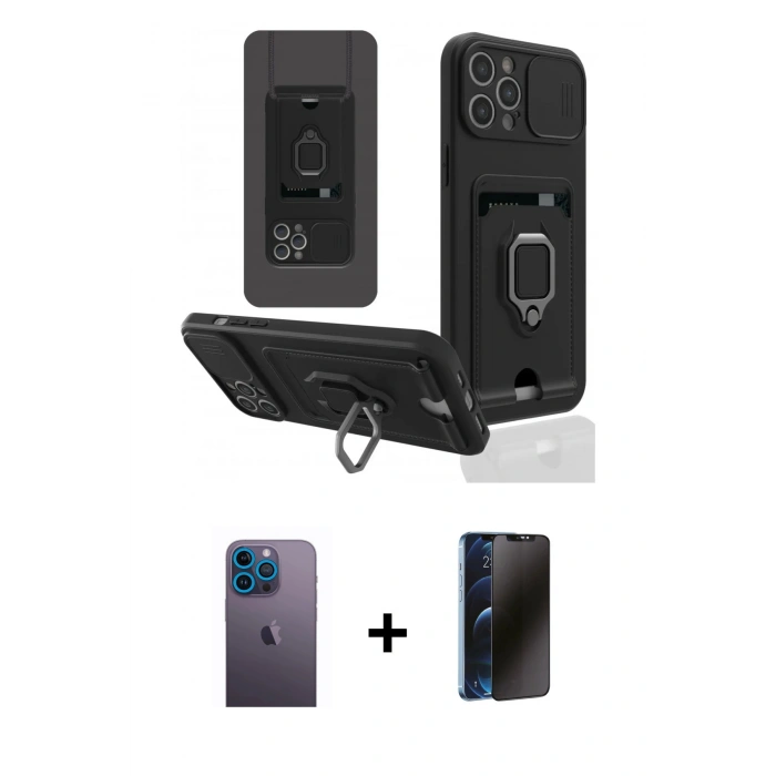 MARSİLYAN™- iPhone 12 Pro Max Kılıf Vadi Form Prime - Siyah 3D Antistatik Hayalet Cam Ekran Koruyucu + Neon Fosforlu Kamera Lens - MI