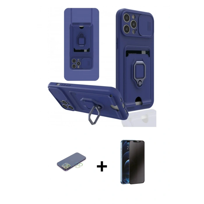 MARSİLYAN™- iPhone 12 Pro Max Kılıf Vadi Form Prime - Siyah 3D Antistatik Hayalet Cam Ekran Koruyucu + Renkli Kamera Lens Koruma Cam - YL