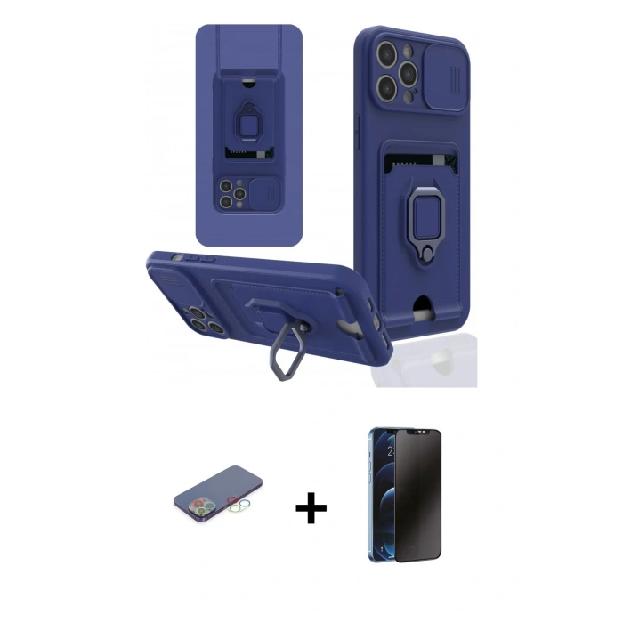 MARSİLYAN™- iPhone 12 Pro Max Kılıf Vadi Form Prime - Siyah 3D Antistatik Hayalet Cam Ekran Koruyucu + Renkli Kamera Lens Koruma Cam - MI