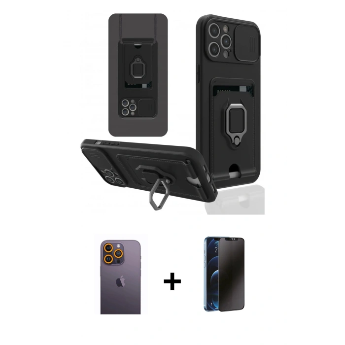 MARSİLYAN™- iPhone 12 Pro Max Kılıf Vadi Form Prime - Siyah 3D Antistatik Hayalet Cam Ekran Koruyucu + Neon Fosforlu Kamera Lens - SI