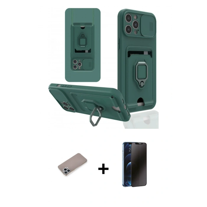 MARSİLYAN™- iPhone 12 Pro Max Kılıf Vadi Form Prime - Siyah 3D Antistatik Hayalet Cam Ekran Koruyucu + Shine Kamera Lens Koruma Cam - SABE
