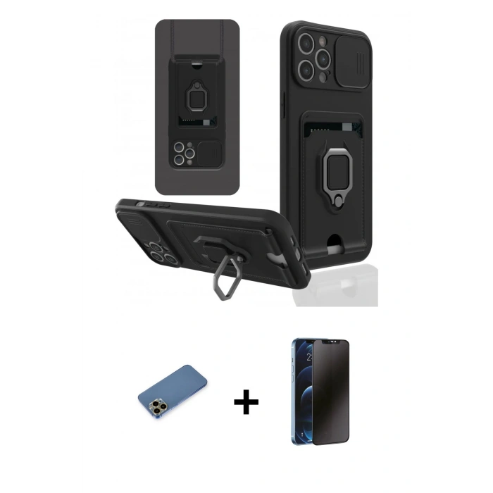 MARSİLYAN™- iPhone 12 Pro Max Kılıf Vadi Form Prime - Siyah 3D Antistatik Hayalet Cam Ekran Koruyucu + Shine Kamera Lens Koruma Cam - GD