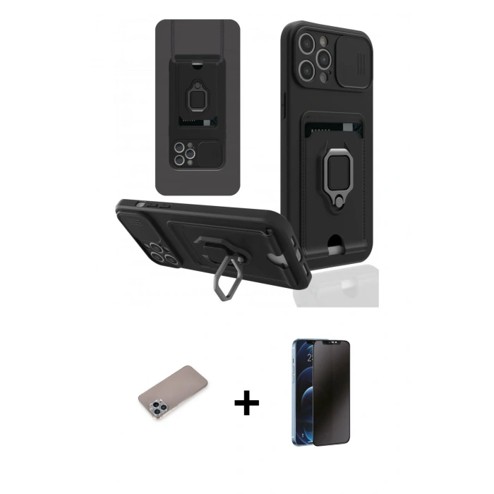 MARSİLYAN™- iPhone 12 Pro Max Kılıf Vadi Form Prime - Siyah 3D Antistatik Hayalet Cam Ekran Koruyucu + Shine Kamera Lens Koruma Cam - SABE