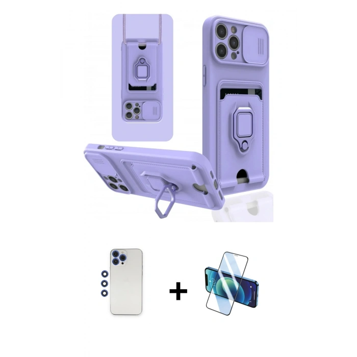 MARSİLYAN™- iPhone 12 Pro Max Kılıf Vadi Form Prime - Siyah 3D Antistatik Seramik Nano Ekran Koruyucu + Lacivert Shine Kamera Lens