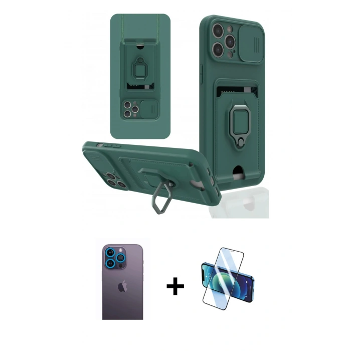 MARSİLYAN™- iPhone 12 Pro Max Kılıf Vadi Form Prime - Siyah 3D Antistatik Seramik Nano Ekran Koruyucu + Mavi Neon Fosforlu Kamera Lens