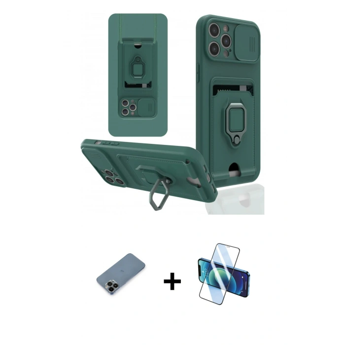 MARSİLYAN™- iPhone 12 Pro Max Kılıf Vadi Form Prime - Siyah 3D Antistatik Seramik Nano Ekran Koruyucu + Siyah Shine Kamera Lens Koruma Cam