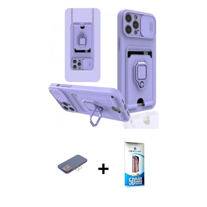 MARSİLYAN™- iPhone 12 Pro Max Kılıf Vadi Form Prime - Siyah 5D Eko Cam Ekran Koruyucu + Pembe Renkli Kamera Lens Koruma Cam