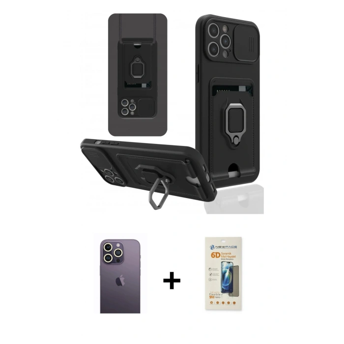 MARSİLYAN™- iPhone 12 Pro Max Kılıf Vadi Form Prime - Siyah 6D Mat Seramik Hayalet Nano Ekran Koruyucu + Beyaz Neon Fosforlu Kamera Lens