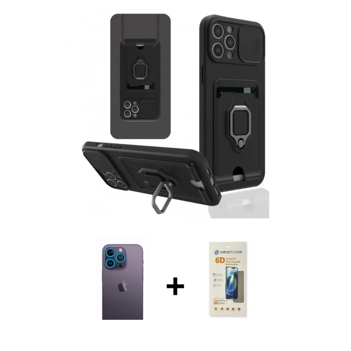 MARSİLYAN™- iPhone 12 Pro Max Kılıf Vadi Form Prime - Siyah 6D Mat Seramik Hayalet Nano Ekran Koruyucu + Neon Fosforlu Kamera Lens - MI
