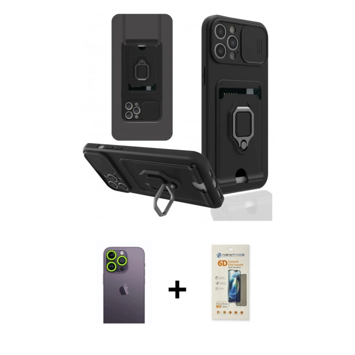 MARSİLYAN™- iPhone 12 Pro Max Kılıf Vadi Form Prime - Siyah 6D Mat Seramik Hayalet Nano Ekran Koruyucu + Neon Fosforlu Kamera Lens - YL
