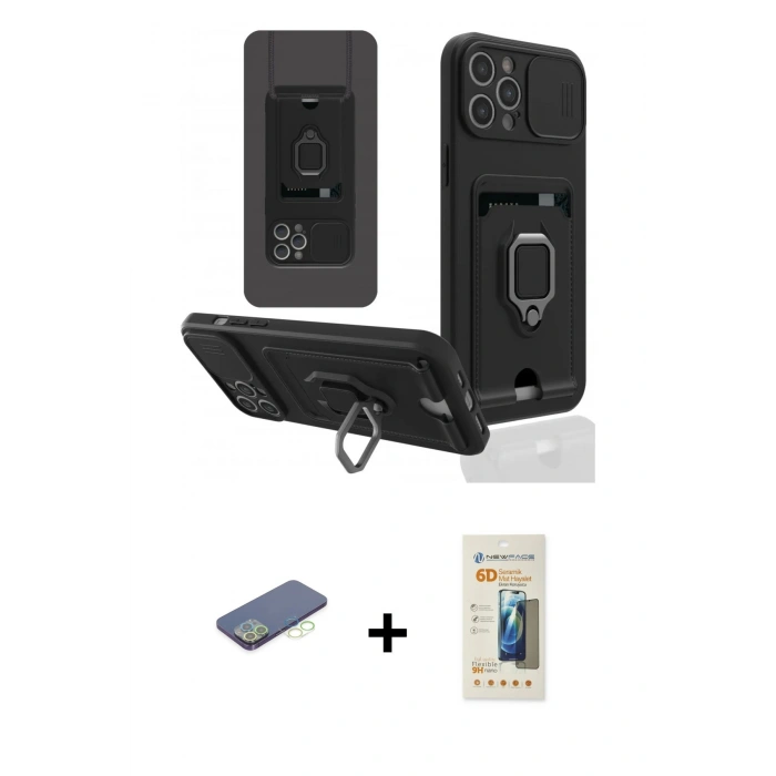 MARSİLYAN™- iPhone 12 Pro Max Kılıf Vadi Form Prime - Siyah 6D Mat Seramik Hayalet Nano Ekran Koruyucu + Renkli Kamera Lens Koruma Cam - YL