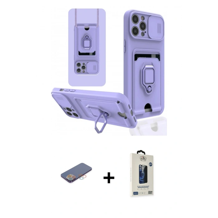 MARSİLYAN™- iPhone 12 Pro Max Kılıf Vadi Form Prime - Siyah Bilvis Hayalet Cam Ekran Koruyucu + Renkli Kamera Lens Koruma Cam - PE