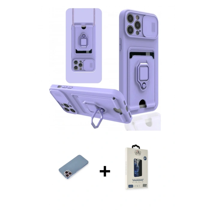 MARSİLYAN™- iPhone 12 Pro Max Kılıf Vadi Form Prime - Siyah Bilvis Hayalet Cam Ekran Koruyucu + Shine Kamera Lens Koruma Cam - PE