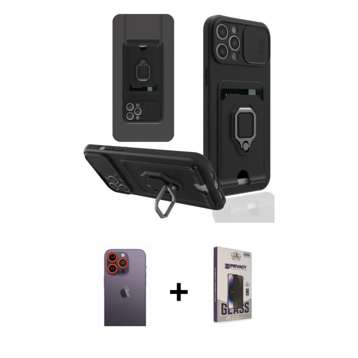 MARSİLYAN™- iPhone 12 Pro Max Kılıf Vadi Form Prime - Siyah Bilvis Hayalet Cam Ekran Koruyucu + Neon Fosforlu Kamera Lens - TU