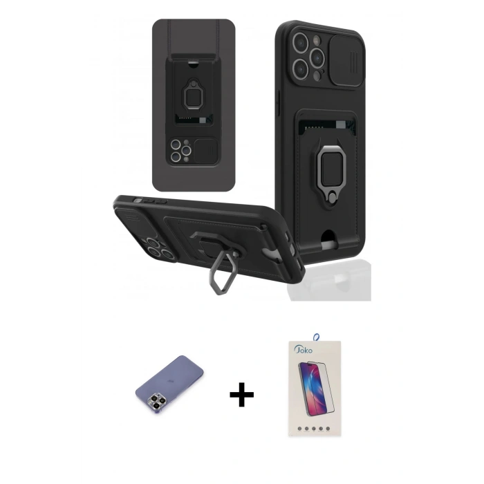 MARSİLYAN™- iPhone 12 Pro Max Kılıf Vadi Form Prime - Siyah Joko 5D Cam + Metal Kamera Lens Koruma Cam - GD