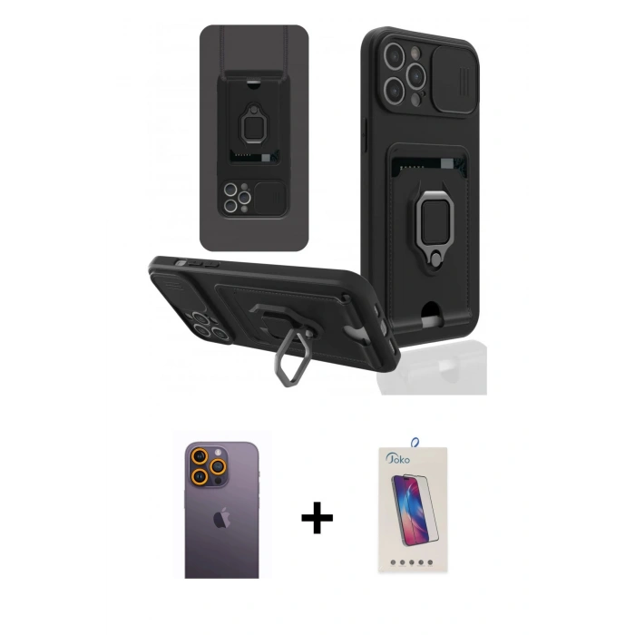 MARSİLYAN™- iPhone 12 Pro Max Kılıf Vadi Form Prime - Siyah Joko 5D Cam + Neon Fosforlu Kamera Lens - SI