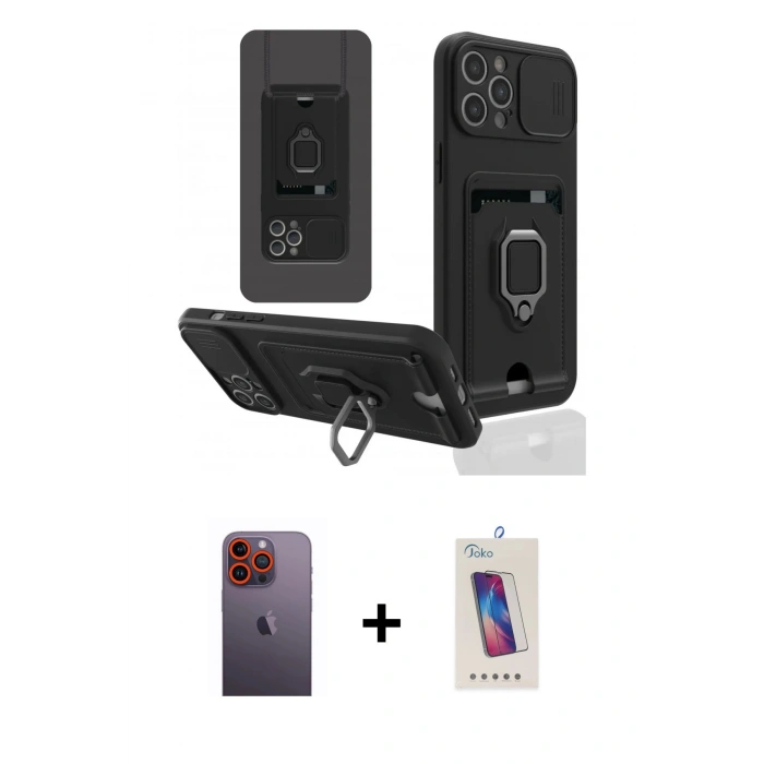 MARSİLYAN™- iPhone 12 Pro Max Kılıf Vadi Form Prime - Siyah Joko 5D Cam + Neon Fosforlu Kamera Lens - TU