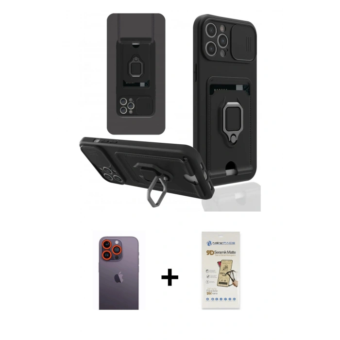MARSİLYAN™- iPhone 12 Pro Max Kılıf Vadi Form Prime - Siyah Mat Seramik Nano Ekran Koruyucu + Neon Fosforlu Kamera Lens - TU
