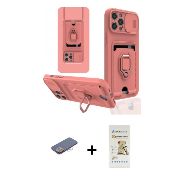 MARSİLYAN™- iPhone 12 Pro Max Kılıf Vadi Form Prime - Siyah Mat Seramik Nano Ekran Koruyucu + Renkli Kamera Lens Koruma Cam - PE