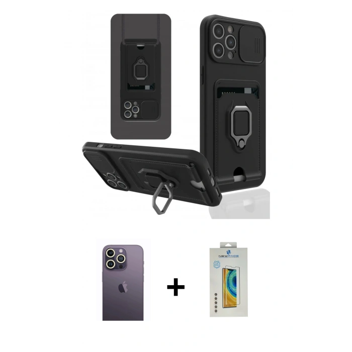 MARSİLYAN™- iPhone 12 Pro Max Kılıf Vadi Form Prime - Siyah Polymer Nano Ekran Koruyucu + Neon Fosforlu Kamera Lens - BZ