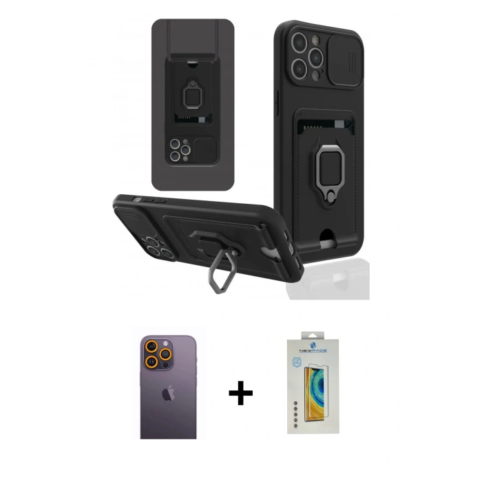 MARSİLYAN™- iPhone 12 Pro Max Kılıf Vadi Form Prime - Siyah Polymer Nano Ekran Koruyucu + Neon Fosforlu Kamera Lens - SI