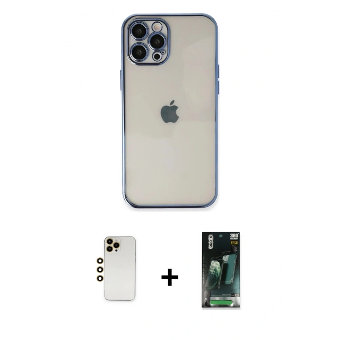 MARSİLYAN™- iPhone 12 Pro Max Kılıf Vadi Minimal - Şeffaf 360 Full Body Arka Koruyucu + Shine Kamera Lens - GD