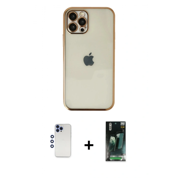MARSİLYAN™- iPhone 12 Pro Max Kılıf Vadi Minimal - Şeffaf 360 Full Body Arka Koruyucu + Shine Kamera Lens - LT