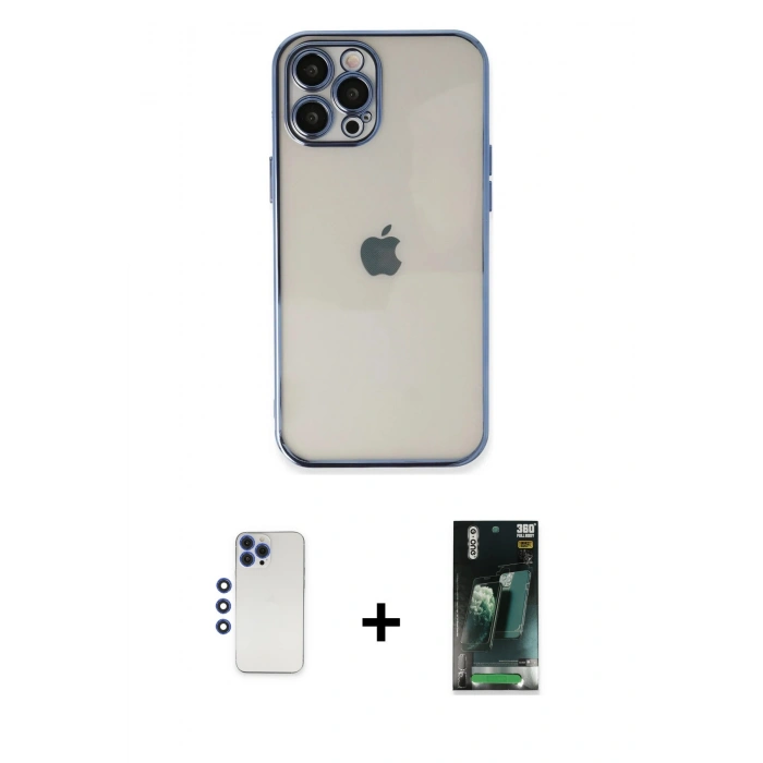 MARSİLYAN™- iPhone 12 Pro Max Kılıf Vadi Minimal - Şeffaf 360 Full Body Arka Koruyucu + Shine Kamera Lens - LT