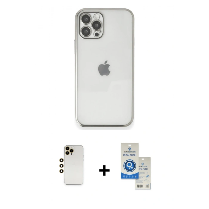 MARSİLYAN™- iPhone 12 Pro Max Kılıf Vadi Minimal - Şeffaf Royal Nano Ekran Koruyucu + Shine Kamera Lens - GD