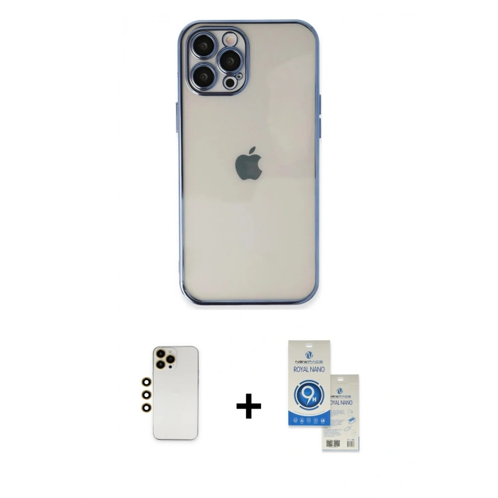 MARSİLYAN™- iPhone 12 Pro Max Kılıf Vadi Minimal - Şeffaf Royal Nano Ekran Koruyucu + Shine Kamera Lens - GD