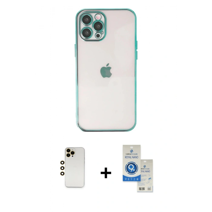 MARSİLYAN™- iPhone 12 Pro Max Kılıf Vadi Minimal - Şeffaf Royal Nano Ekran Koruyucu + Shine Kamera Lens - GD