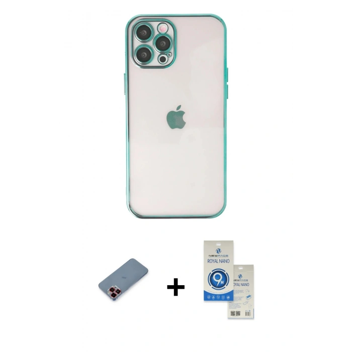 MARSİLYAN™- iPhone 12 Pro Max Kılıf Vadi Minimal - Şeffaf Royal Nano Ekran Koruyucu + Metal Kamera Lens Koruma Cam - KI