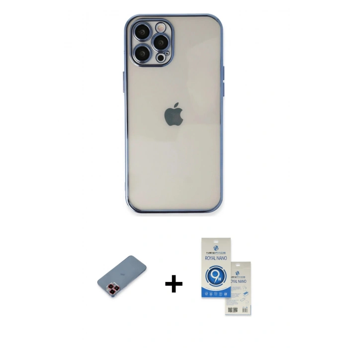 MARSİLYAN™- iPhone 12 Pro Max Kılıf Vadi Minimal - Şeffaf Royal Nano Ekran Koruyucu + Metal Kamera Lens Koruma Cam - KI