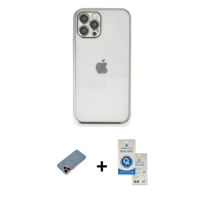 MARSİLYAN™- iPhone 12 Pro Max Kılıf Vadi Minimal - Şeffaf Royal Nano Ekran Koruyucu + Metal Kamera Lens Koruma Cam - KI