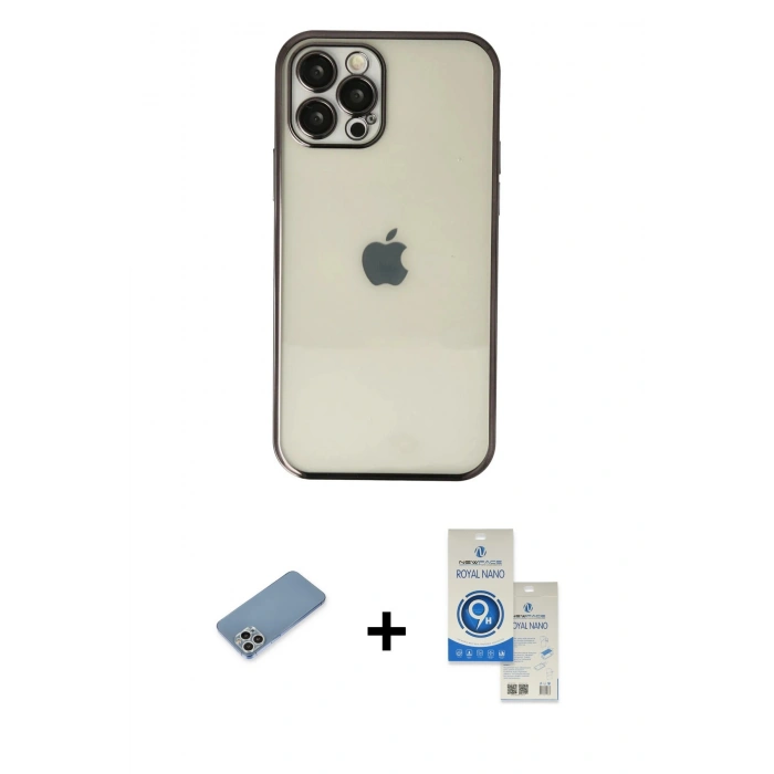 MARSİLYAN™- iPhone 12 Pro Max Kılıf Vadi Minimal - Şeffaf Royal Nano Ekran Koruyucu + Shine Kamera Lens Koruma Cam - GS