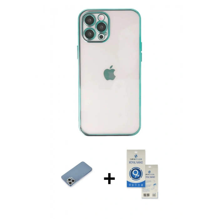 MARSİLYAN™- iPhone 12 Pro Max Kılıf Vadi Minimal - Şeffaf Royal Nano Ekran Koruyucu + Shine Kamera Lens Koruma Cam - GS