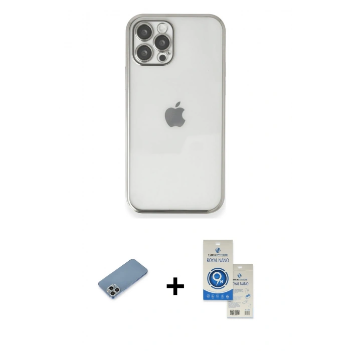 MARSİLYAN™- iPhone 12 Pro Max Kılıf Vadi Minimal - Şeffaf Royal Nano Ekran Koruyucu + Shine Kamera Lens Koruma Cam - GS