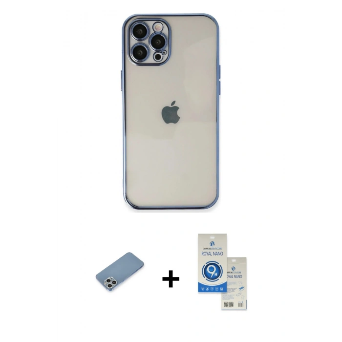 MARSİLYAN™- iPhone 12 Pro Max Kılıf Vadi Minimal - Şeffaf Royal Nano Ekran Koruyucu + Shine Kamera Lens Koruma Cam - GS