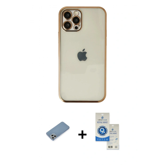 MARSİLYAN™- iPhone 12 Pro Max Kılıf Vadi Minimal - Şeffaf Royal Nano Ekran Koruyucu + Shine Kamera Lens Koruma Cam - GS